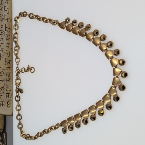 J. Crew Smoky Rhinestone Collar Statement Necklace - Antique Gold Tone - EUC - Picture 3 of 7